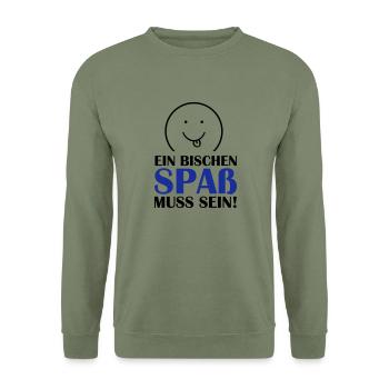 (spass_muss_sein_02) - Unisex Pullover - Armeegrün - Vorne - Alina (178cm) & Michal (187cm)