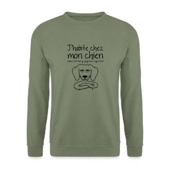 J habite chez mon chien - Sweat-shirt Unisexe - vert militaire - Devant - Alina (178cm) & Michal (187cm)