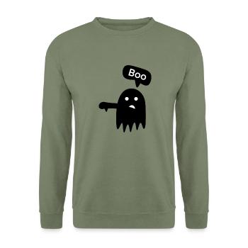 Spooky „Boo!“ - Unisex Pullover - Armeegrün - Vorne - Alina (178cm) & Michal (187cm)