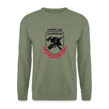 FF Feuerwehr Logo Feuer Flammen - Unisex Pullover - Armeegrün - Vorne - Alina (178cm) & Michal (187cm)