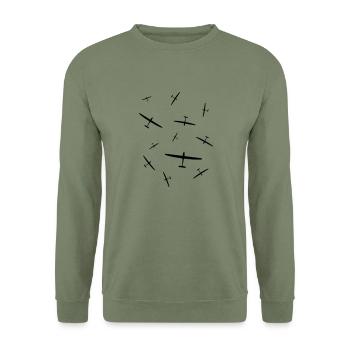 Segelflieger PULK Geschenk Flieschen - Unisex Pullover - Armeegrün - Vorne - Alina (178cm) & Michal (187cm)