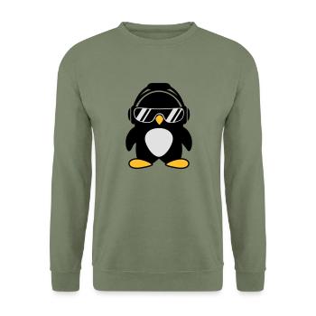 Pinguin mit Kopfhörer - Unisex Pullover - Armeegrün - Vorne - Alina (178cm) & Michal (187cm)