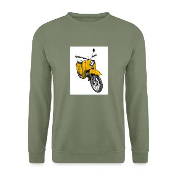 Die Schwalbenfahrer-Tasse (gelb) - Unisex Pullover - Armeegrün - Vorne - Alina (178cm) & Michal (187cm)
