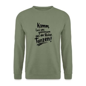 Komm_aus_der_Reihe - Unisex Pullover - Armeegrün - Vorne - Alina (178cm) & Michal (187cm)