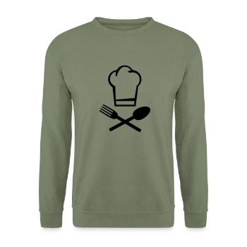 koch_muetze_besteck_f1 - Sweat-shirt Unisexe - vert militaire - Devant - Alina (178cm) & Michal (187cm)
