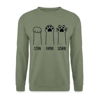 Stein Papier Schere Katze Pfote Spiel Katzenpfoten - Unisex Pullover - Armeegrün - Vorne - Alina (178cm) & Michal (187cm)