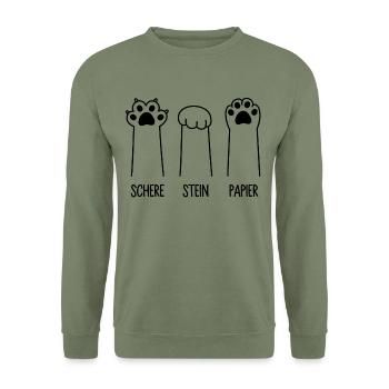 Schere Stein Papier Katze Pfote Spiel Katzenpfoten - Unisex Pullover - Armeegrün - Vorne - Alina (178cm) & Michal (187cm)