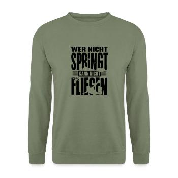 skydiving: wer nicht springt kann nicht fliegen - Unisex Pullover - Armeegrün - Vorne - Alina (178cm) & Michal (187cm)