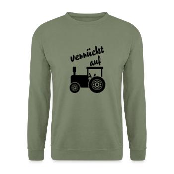 verrückt auf Traktor / Traktor - Unisex Pullover - Armeegrün - Vorne - Alina (178cm) & Michal (187cm)