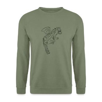 Nuri der kleine Drache, schwarz - Unisex Pullover - Armeegrün - Vorne - Alina (178cm) & Michal (187cm)