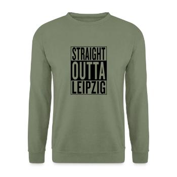 straight outta Leipzig - Unisex Pullover - Armeegrün - Vorne - Alina (178cm) & Michal (187cm)
