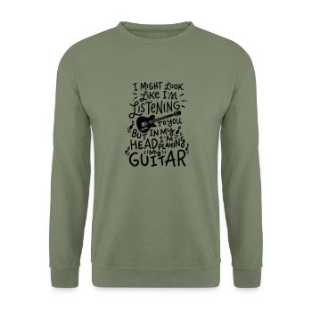 In my Head playing my Guitar Gitarre Gitarrist - Unisex Sweatshirt - army green - Front - Alina (178cm) & Michal (187cm)