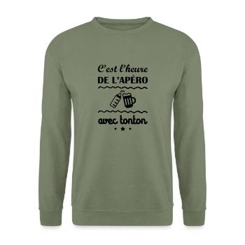 C'est l'heure, tonton, cadeau de naissance - Sweat-shirt Unisexe - vert militaire - Devant - Alina (178cm) & Michal (187cm)