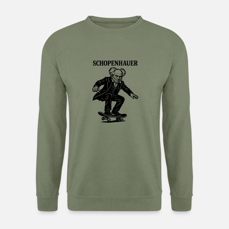 Schopenhauer auf dem Skateboard. - Unisex Pullover - Armeegrün