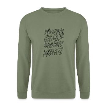 quer siehst du mehr - Unisex Pullover - Armeegrün - Vorne - Alina (178cm) & Michal (187cm)