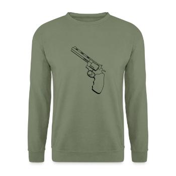 Revolver / Pistole - Unisex Pullover - Armeegrün - Vorne - Alina (178cm) & Michal (187cm)