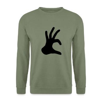 hand zeichen halbes herz liebe verliebt handherz f - Unisex Pullover - Armeegrün - Vorne - Alina (178cm) & Michal (187cm)