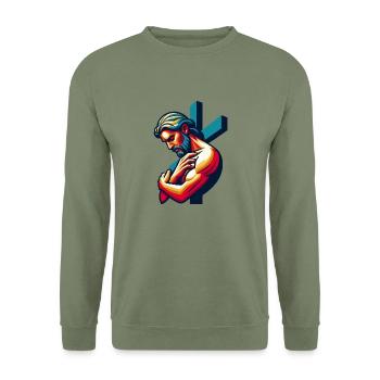 Christlicher Mann - Unisex Pullover - Armeegrün - Vorne - Alina (178cm) & Michal (187cm)