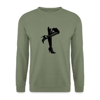 high heels - Unisex Pullover - Armeegrün - Vorne - Alina (178cm) & Michal (187cm)