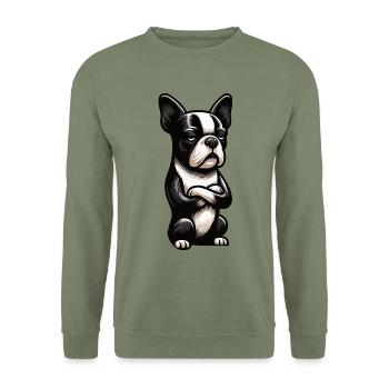Boston Terrier Boston Terrier owner Bosti - Unisex Sweatshirt - army green - Front - Alina (178cm) & Michal (187cm)