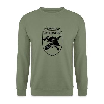 FF Feuerwehr Logo Wappenform - Unisex Pullover - Armeegrün - Vorne - Alina (178cm) & Michal (187cm)