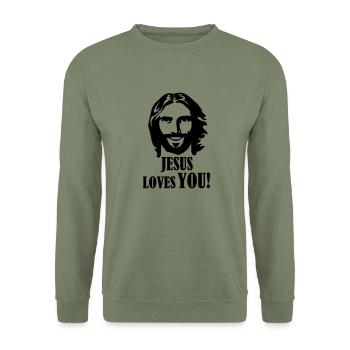 Jésus t’aime - Sweat-shirt Unisexe - vert militaire - Devant - Alina (178cm) & Michal (187cm)