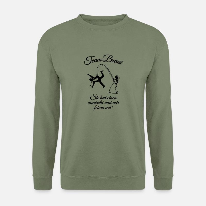 Team Braut Ehemann Angeln + Spruch (JGA / 1C) - Unisex Pullover - Armeegrün