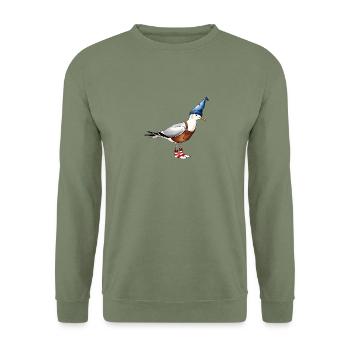 Funny seagulls illustration with cap & dungarees - Unisex Sweatshirt - army green - Front - Alina (178cm) & Michal (187cm)
