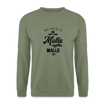 malle happens stays - Unisex Pullover - Armeegrün - Vorne - Alina (178cm) & Michal (187cm)