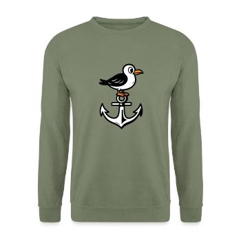 Seagull Anchor Comic - Unisex Sweatshirt - army green - Front - Alina (178cm) & Michal (187cm)
