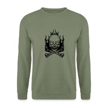 Burning Skull - Unisex Sweatshirt - army green - Front - Alina (178cm) & Michal (187cm)