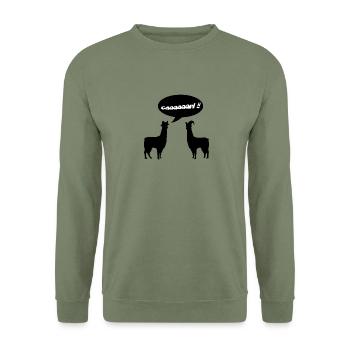 Lamas mit Hüten - Caaaaarl! - Unisex Pullover - Armeegrün - Vorne - Alina (178cm) & Michal (187cm)