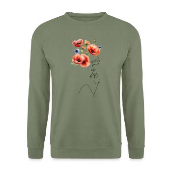 Lady Lineart Mohnblumen - Unisex Pullover - Armeegrün - Vorne - Alina (178cm) & Michal (187cm)