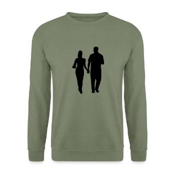 Paar Mann Frau Silhouette - Unisex Pullover - Armeegrün - Vorne - Alina (178cm) & Michal (187cm)