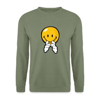 Smiley Confidence Expectation - Unisex Pullover - Armeegrün - Vorne - Alina (178cm) & Michal (187cm)