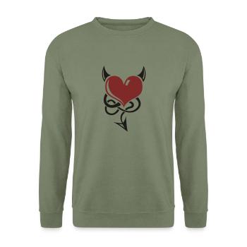 Devil Heart - Unisex Pullover - Armeegrün - Vorne - Alina (178cm) & Michal (187cm)