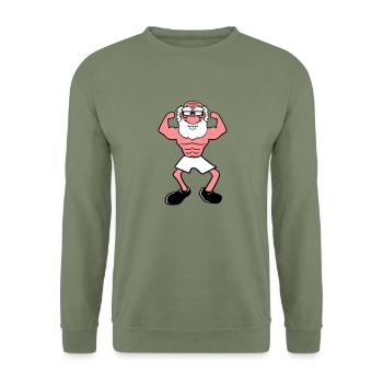 alt opa grossvater hornbrille bart bodybuilder sta - Unisex Pullover - Armeegrün - Vorne - Alina (178cm) & Michal (187cm)