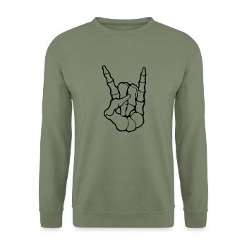 Metalhand / Pommesgabel / Metal - Unisex Pullover - Armeegrün - Vorne - Alina (178cm) & Michal (187cm)