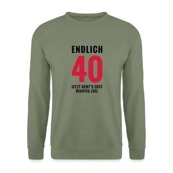Endlich 40 - Geburtstag - Unisex Pullover - Armeegrün - Vorne - Alina (178cm) & Michal (187cm)