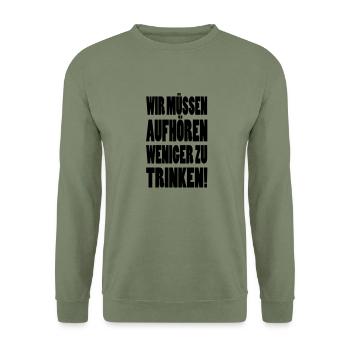 alkohol - Unisex Pullover - Armeegrün - Vorne - Alina (178cm) & Michal (187cm)
