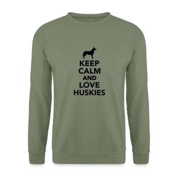 Keep calm and love Huskies - Sweat-shirt Unisexe - vert militaire - Devant - Alina (178cm) & Michal (187cm)