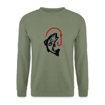 Fish Pike Fish Hook - Unisex Sweatshirt - army green - Front - Alina (178cm) & Michal (187cm)