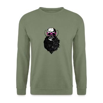 tete de mort hipster crane chauve logo anarchy slu - Sweat-shirt Unisexe - vert militaire - Devant - Alina (178cm) & Michal (187cm)