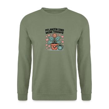 Plants are my therapy - Unisex Sweatshirt - army green - Front - Alina (178cm) & Michal (187cm)
