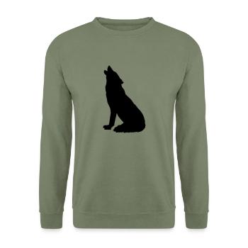 Heulender Wolf sitzend - Unisex Pullover - Armeegrün - Vorne - Alina (178cm) & Michal (187cm)