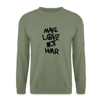 Make love not war - Unisex Pullover - Armeegrün - Vorne - Alina (178cm) & Michal (187cm)