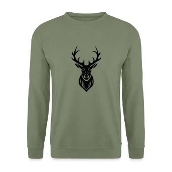 Hirsch Geweih - Unisex Pullover - Armeegrün - Vorne - Alina (178cm) & Michal (187cm)