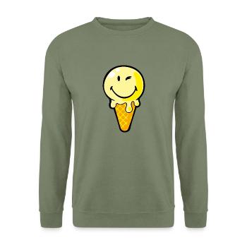 Smiley Ice Cream - Unisex Sweatshirt - army green - Front - Alina (178cm) & Michal (187cm)