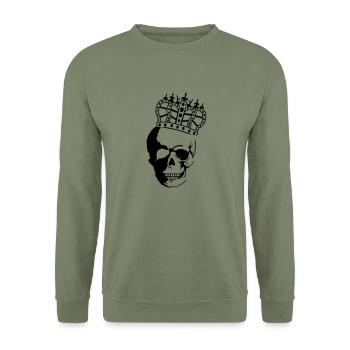 skull_king_01 - Unisex Pullover - Armeegrün - Vorne - Alina (178cm) & Michal (187cm)