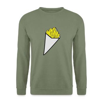 Cornet de Frites - Sweat-shirt Unisexe - vert militaire - Devant - Alina (178cm) & Michal (187cm)